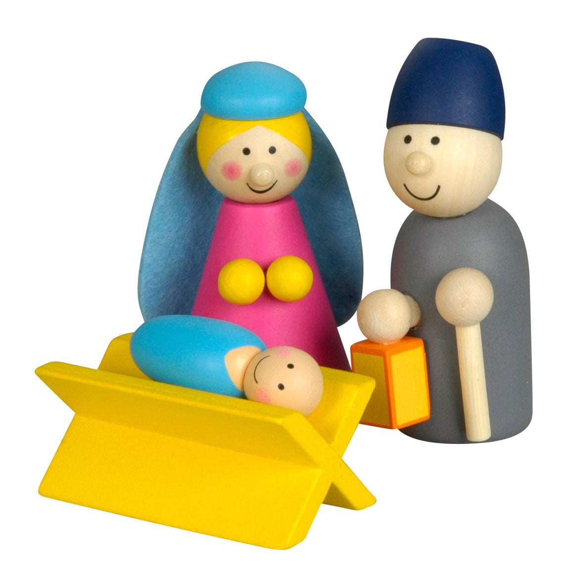 Medinė gimimo scena su žaidimų figūrėlėmis