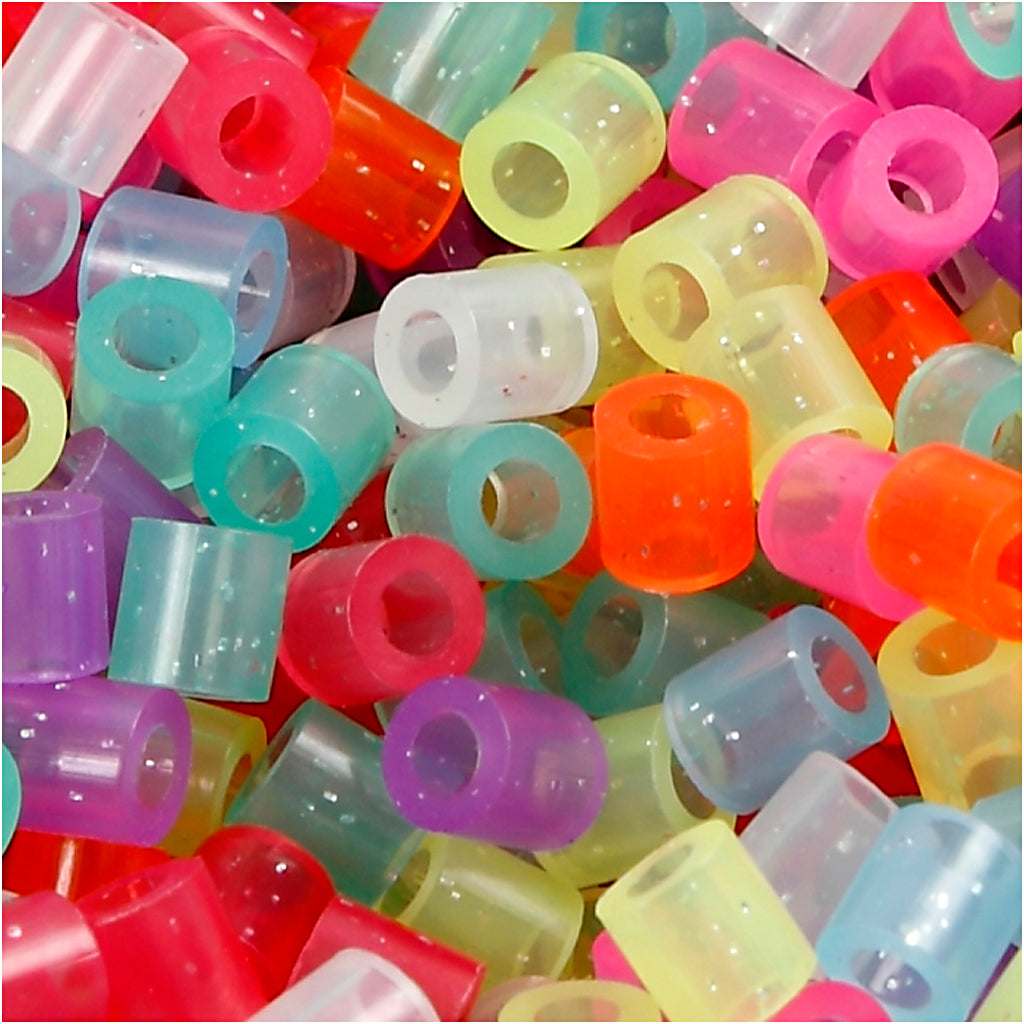 Nabbi strijkkralen, afm 5x5 mm, gatgrootte 2,5 mm, medium, glitterkleuren, 20000 div 1 emmer