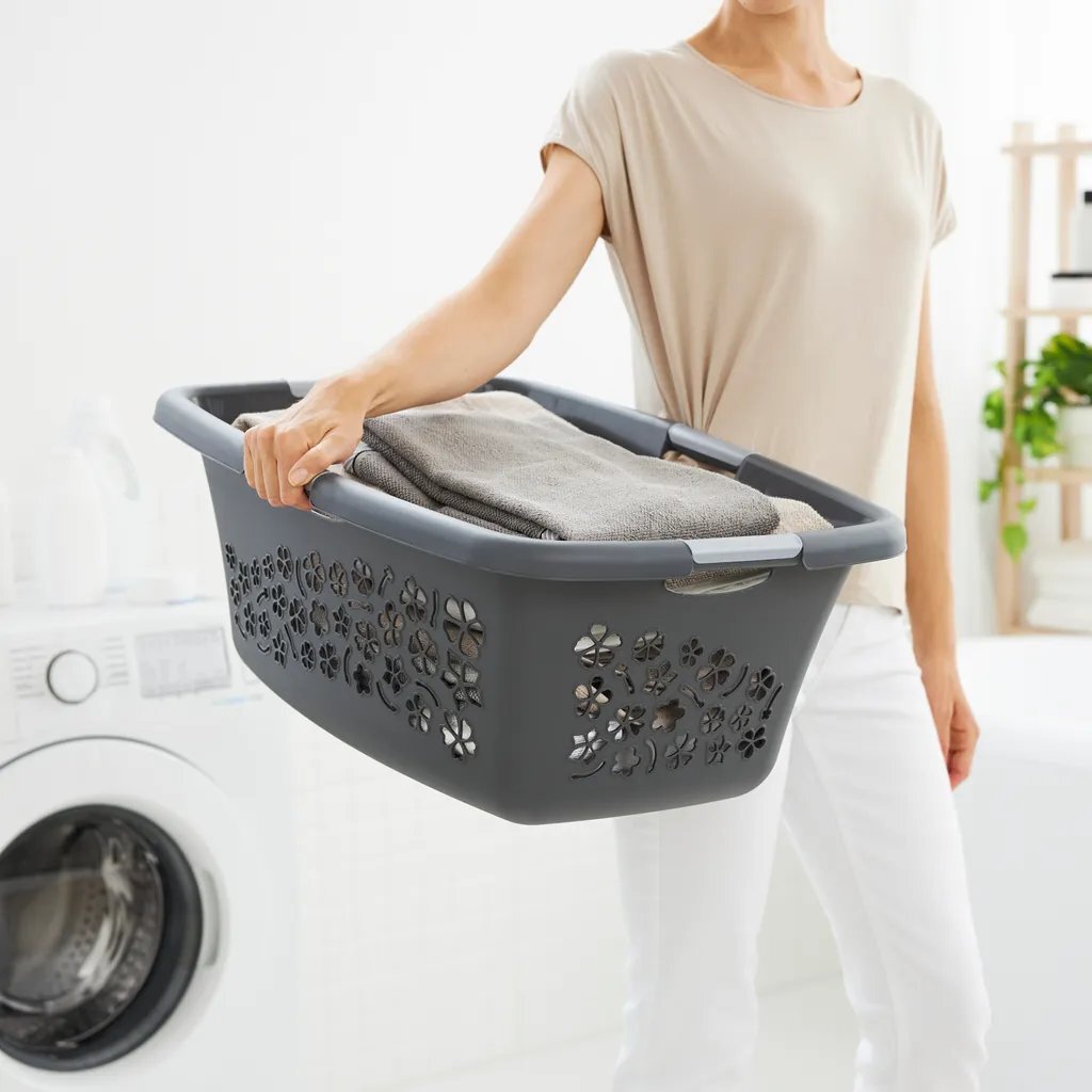 Rotho flowers laundry basket 50l anthracite