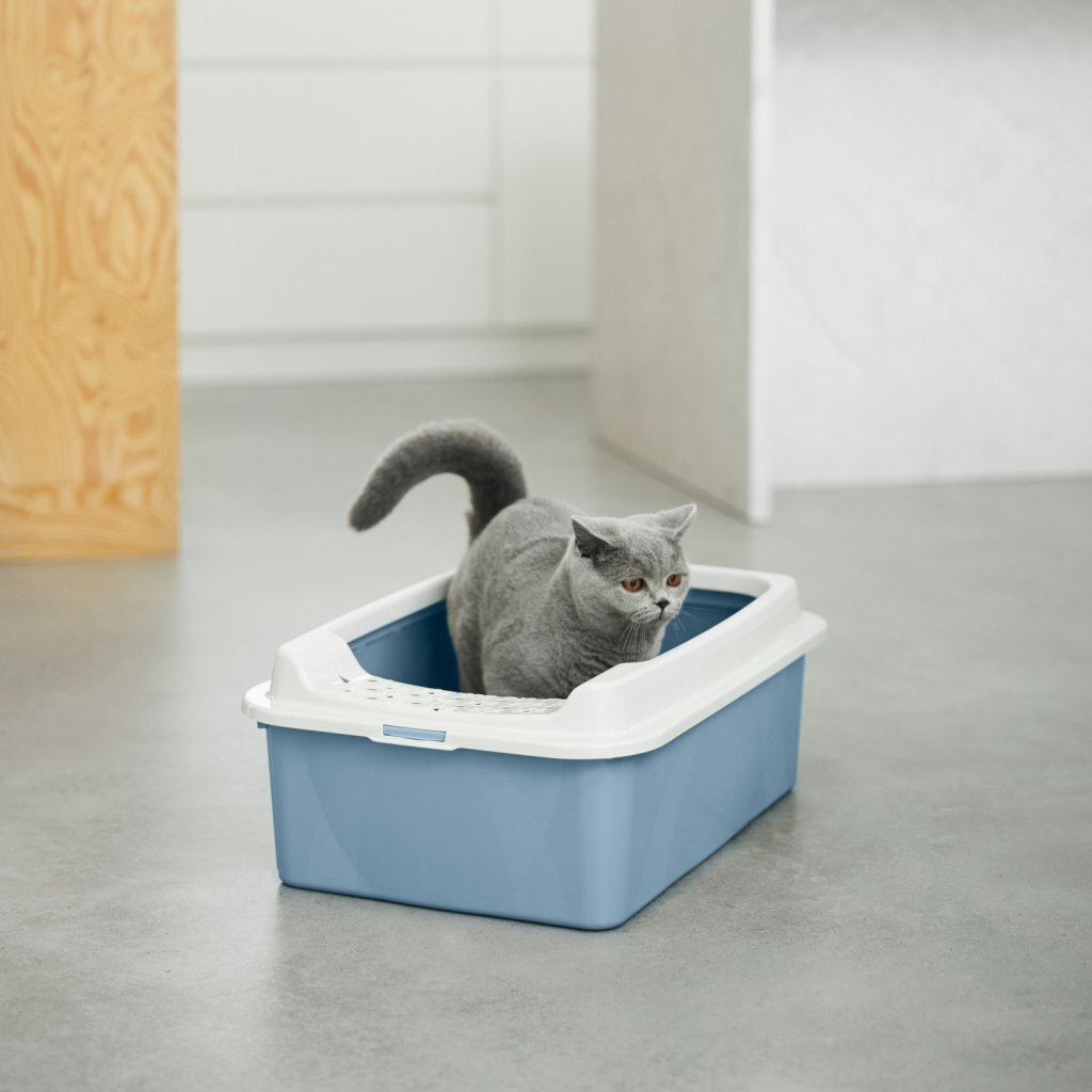 Rotho Eco Bonnie Katzentoilette mit oberem Eingang in blauem Sand
