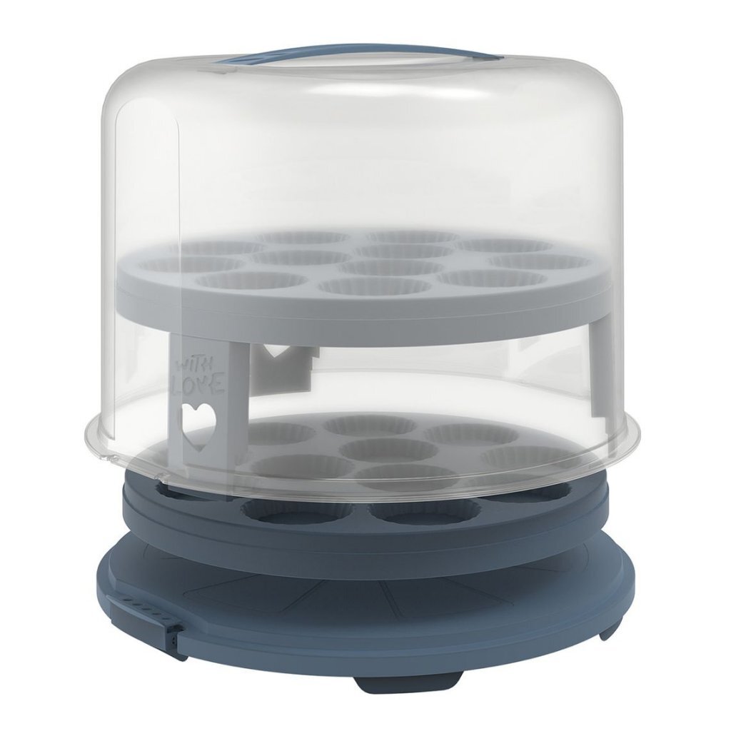 Rotho Fresh Cake Box XL + Cupcake Holders 35.5x34.5x26 cm Orizzonte blu trasparente