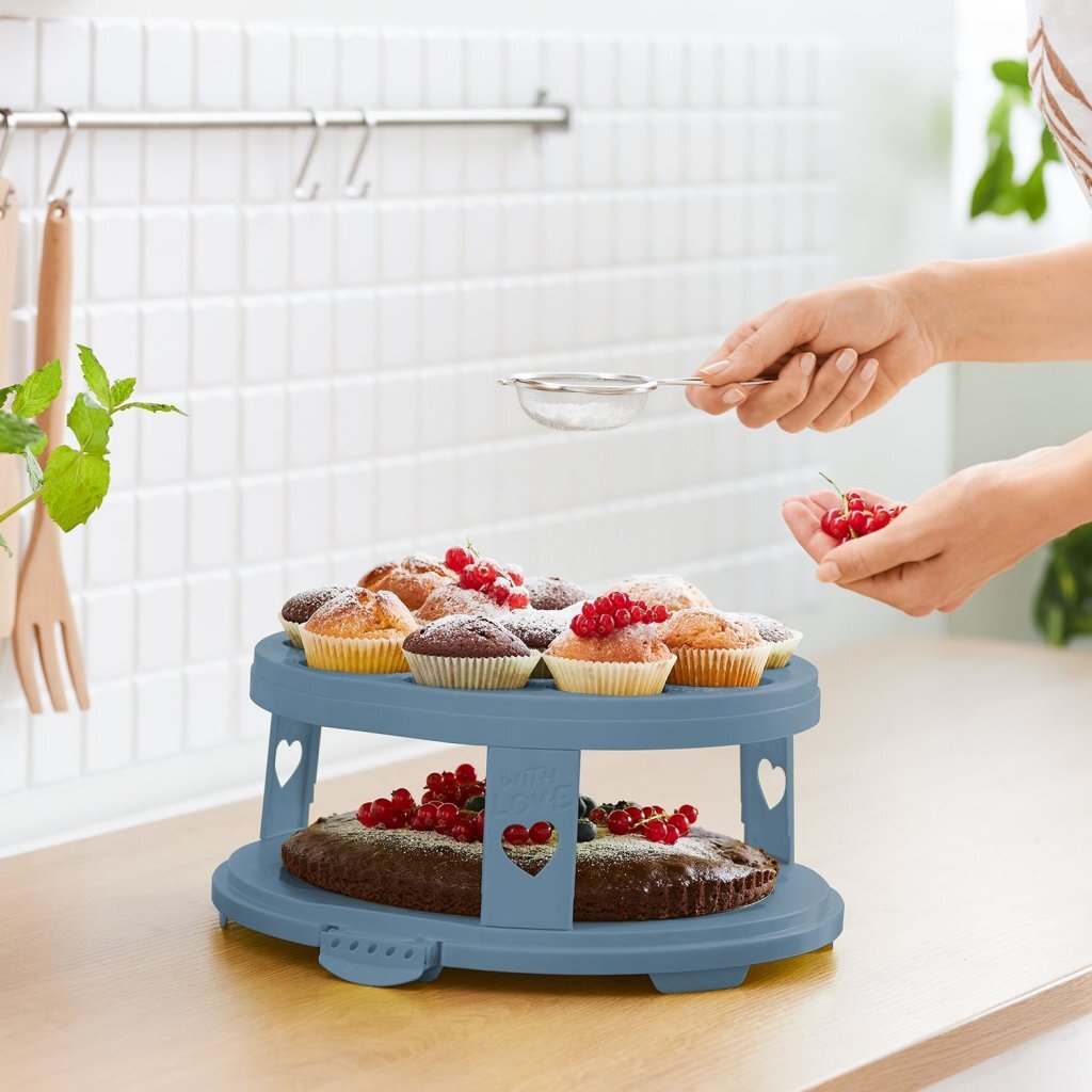 Rotho Fresh Cake Box XL + Cupcake Holders 35.5x34.5x26 cm Orizzonte blu trasparente