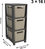 Rotho tower brisen design chest of drawers 3x16l with wheels cappuccino