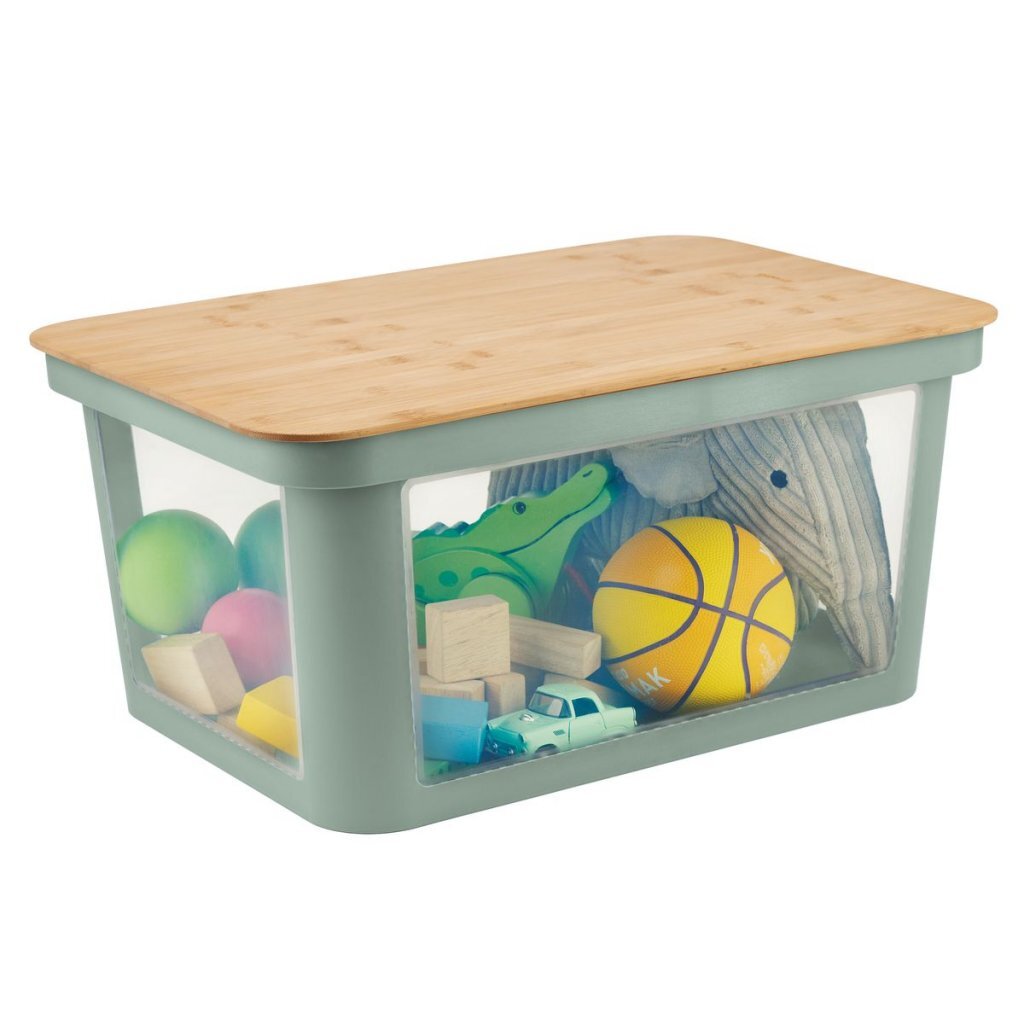 Rotho pina storage box with lid 45l sage green bamboo transparent