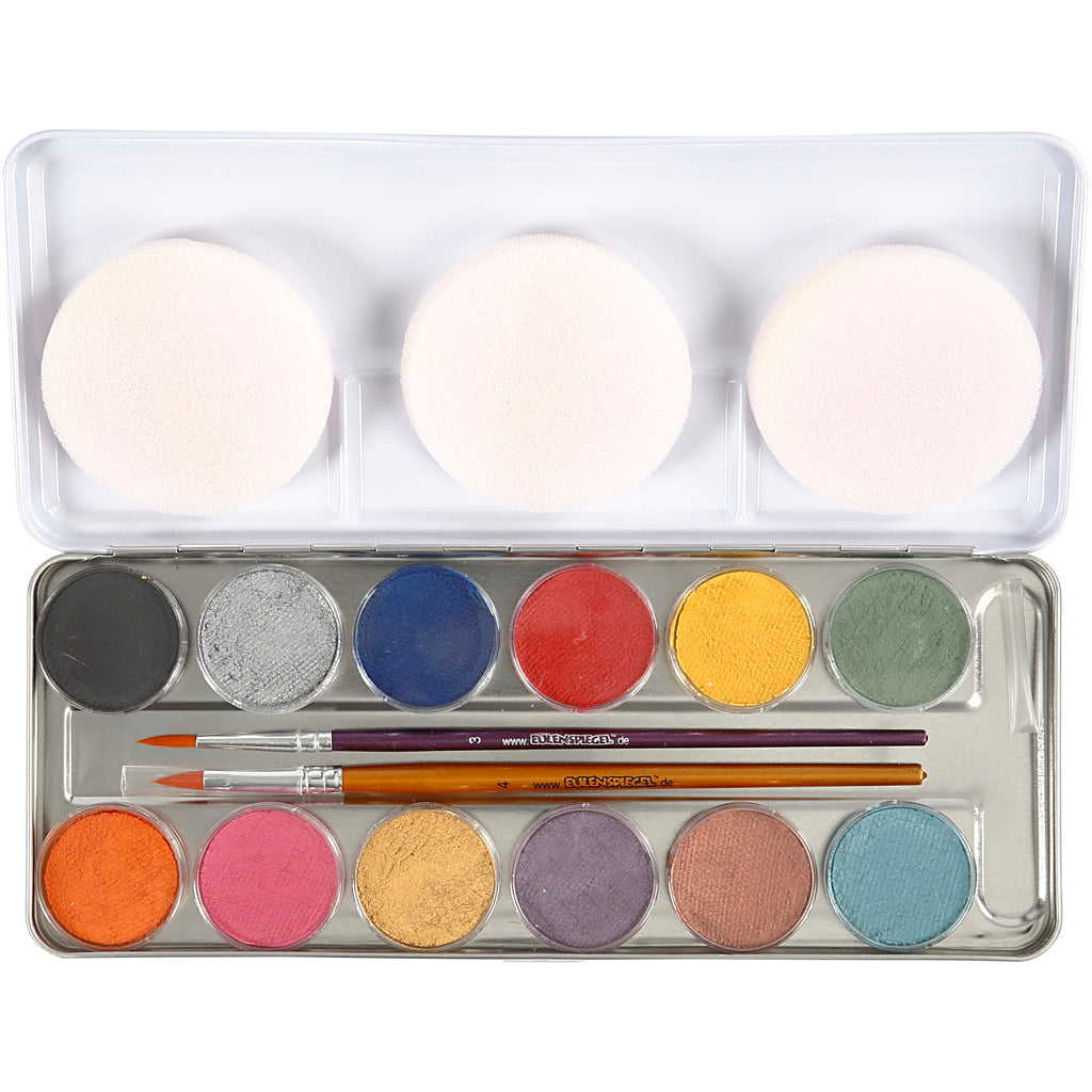 Eulenspiegel face paint, white, 12 colors 1 set