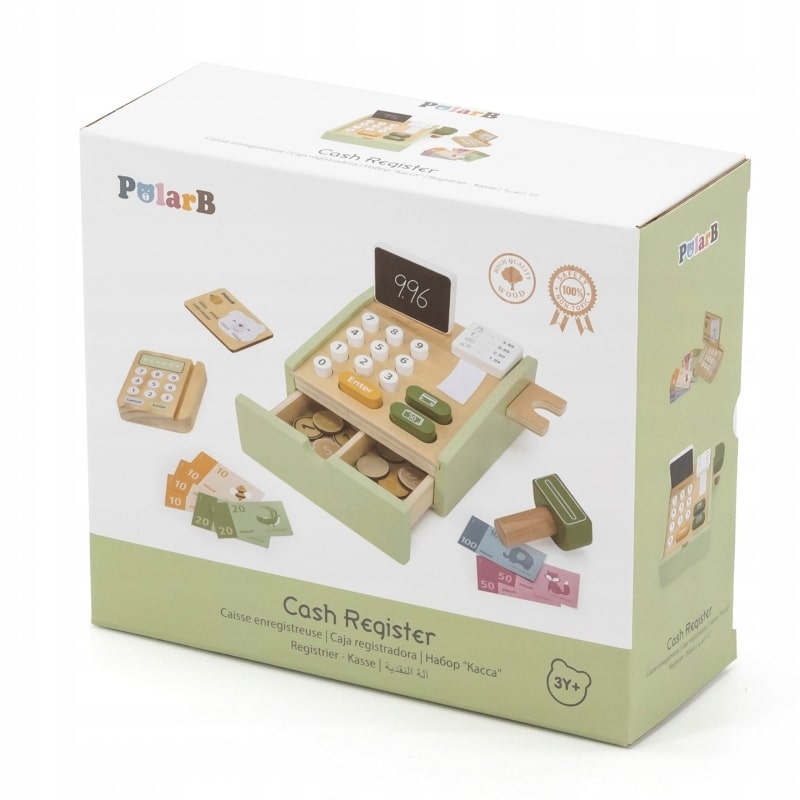 Oku polar b wooden cash register with fake money
