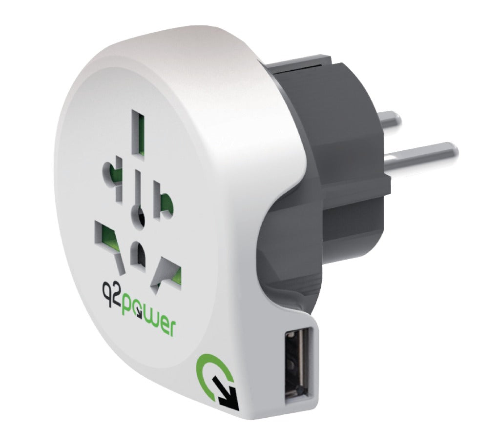 Q2 Power 1.100110 Rejseadapter Verden til europæisk USB-jordet