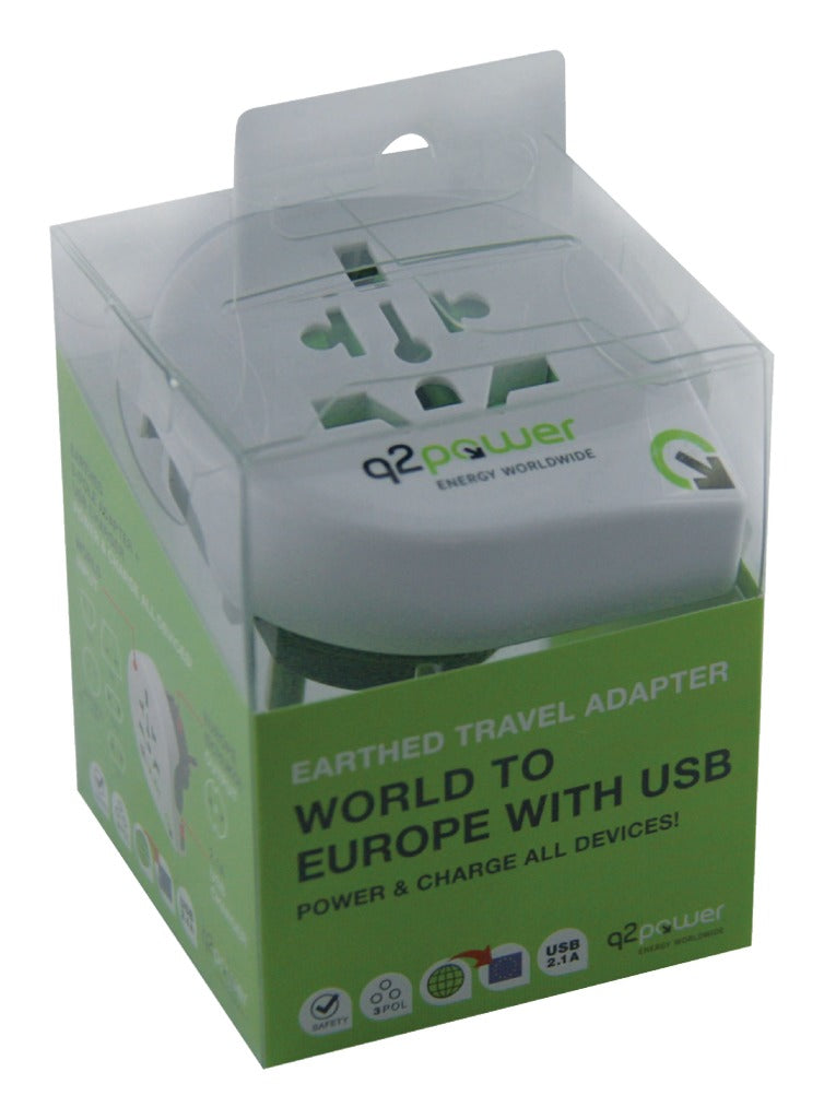 Q2 Power 1.100110 Rejseadapter Verden til europæisk USB-jordet