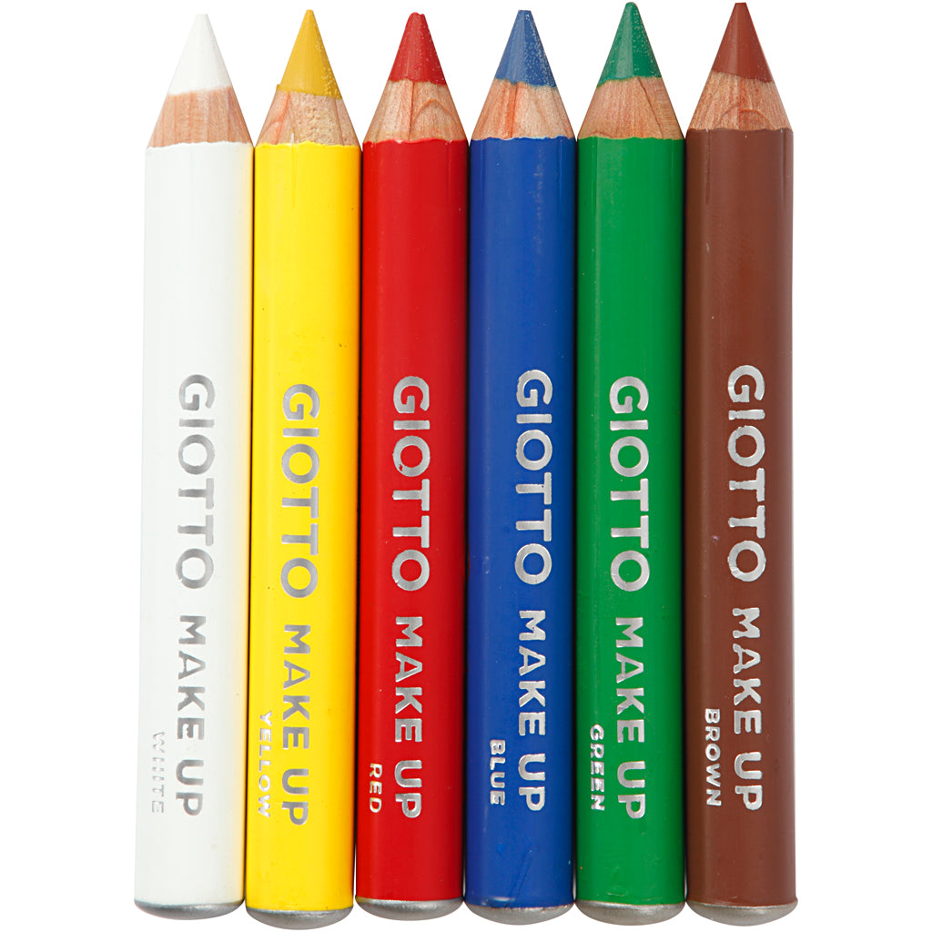 Giotto schmink potloden, l: 9 cm, standaardkleuren, 6 stuk 1 doos