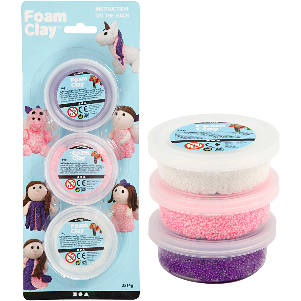 Foam clay ®, glitter, metallic, pink, purple, white, 3x14 gr 1 box