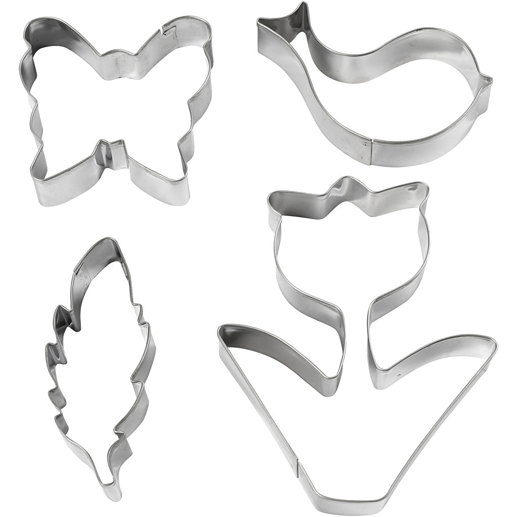 Creative company cookie cutters, flower, bird, butterfly, feather, h: 11 cm, 4 pieces 1 box