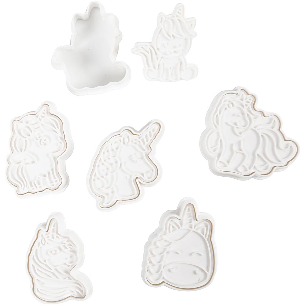 Creativ company uitsteekvormen met stempel, eenhoorn, afm 6-7,5 cm, wit, 6 stuk 1 doos