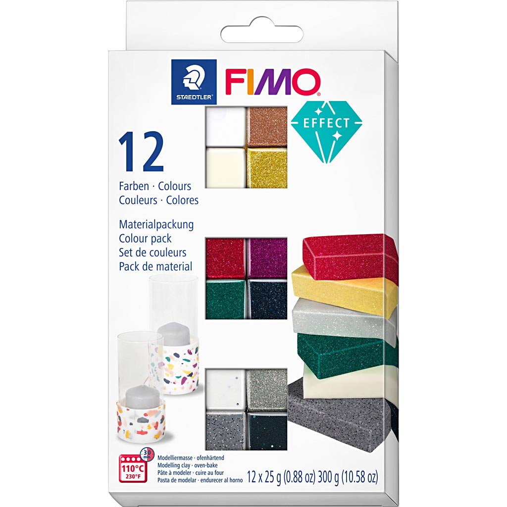 Fimo® effect, various colours, 12x25 gr 1 box