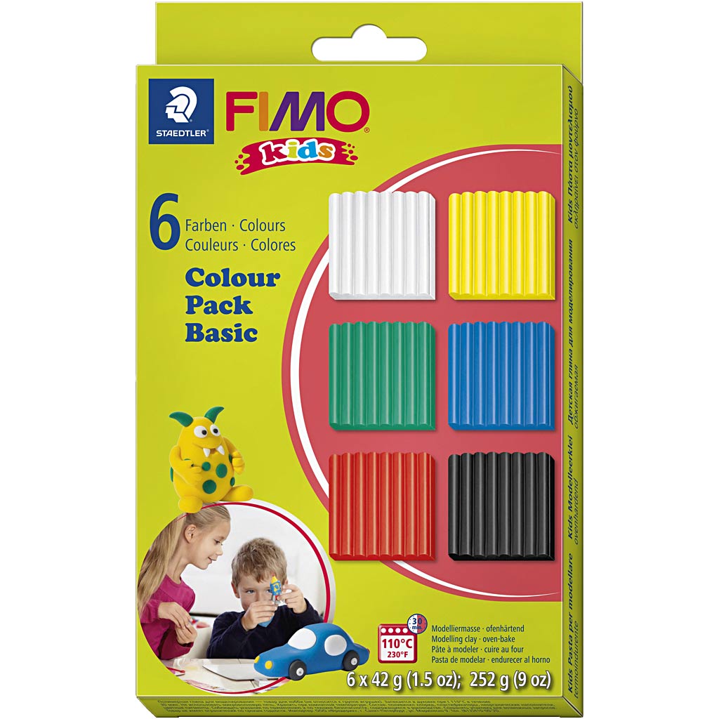 Fimo Kids Montering Clay Standard Colors, 6dlg.