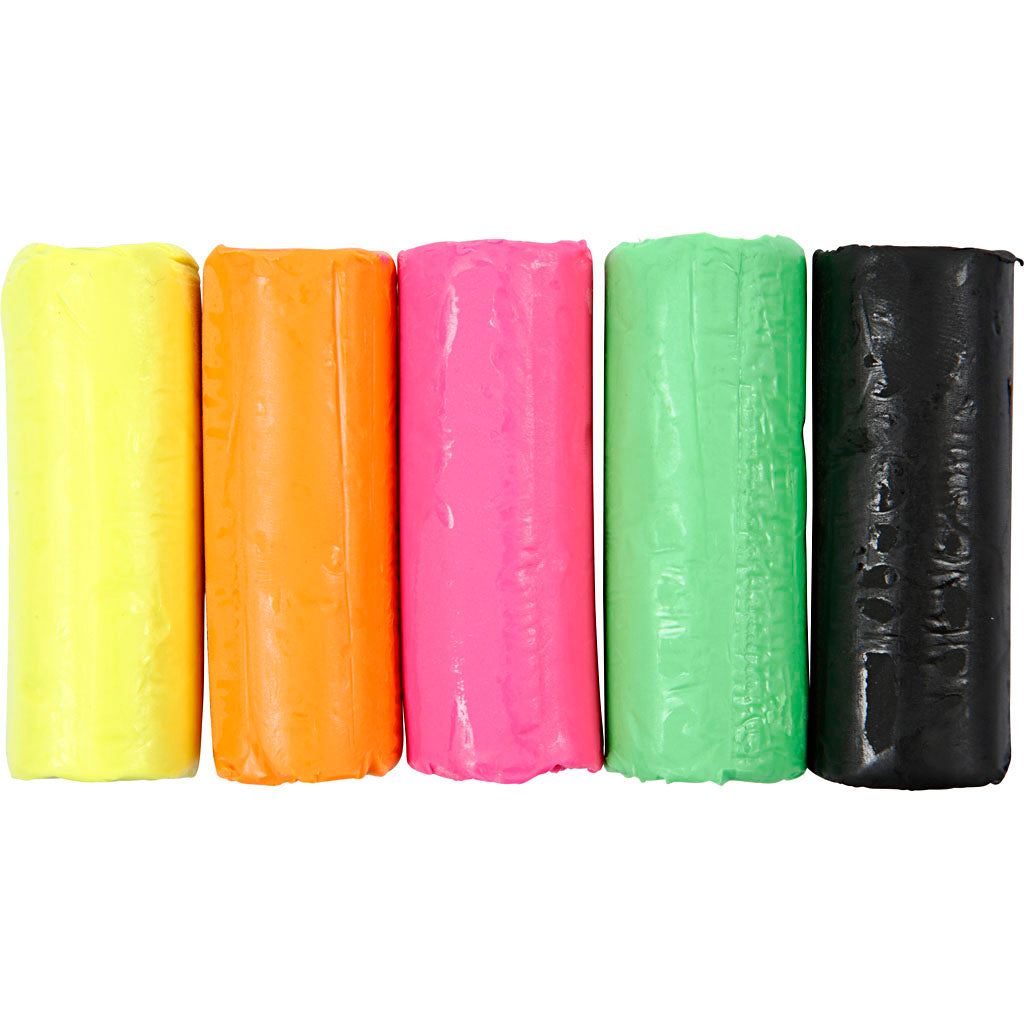 Creativ company boetseerklei, h: 9,5 cm, neon kleuren, 5x80 gr 1 emmer