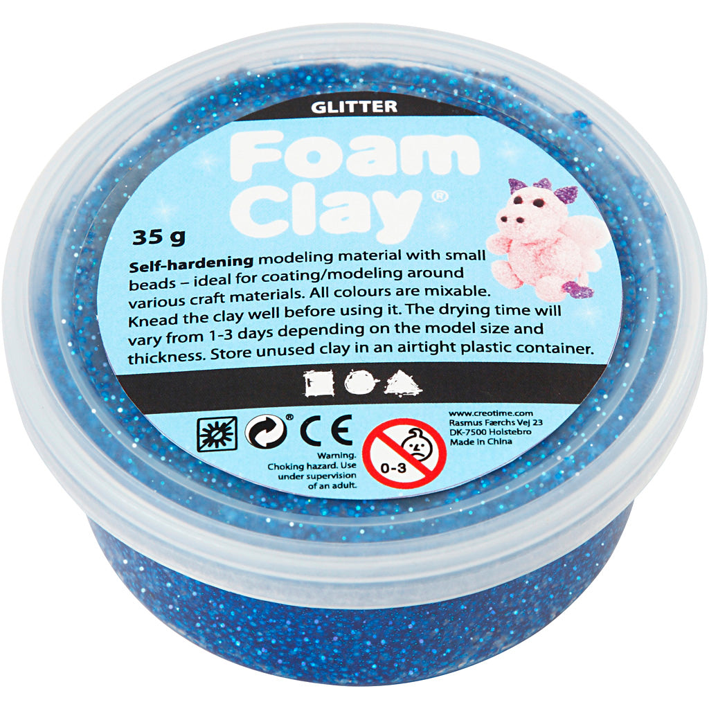 Foam clay®, glitter, blue, 35 gr 1 box