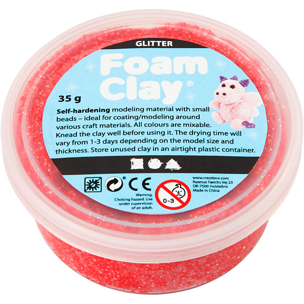 Foam clay®, glitter, red, 35 gr 1 box