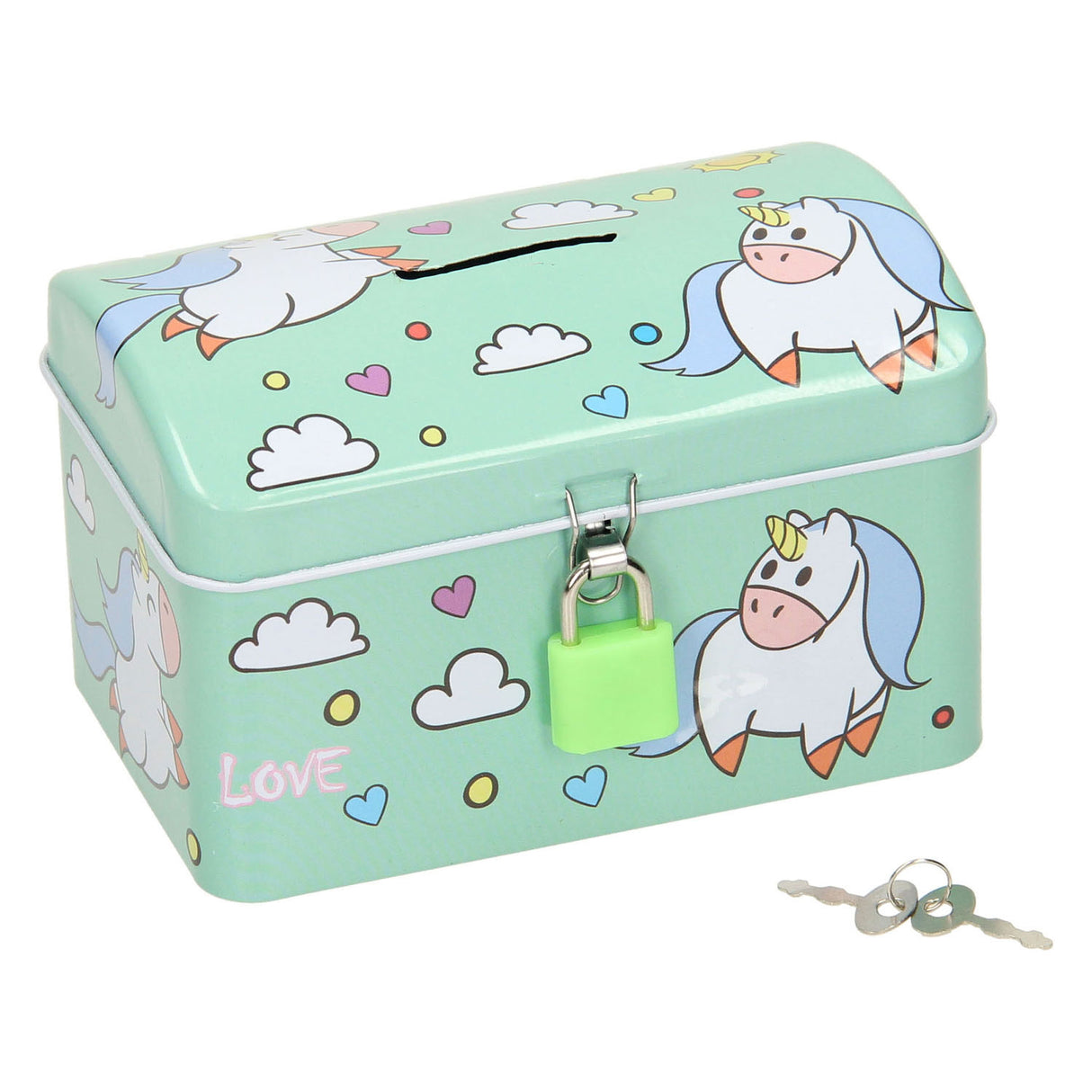 Money box with unicorn lock