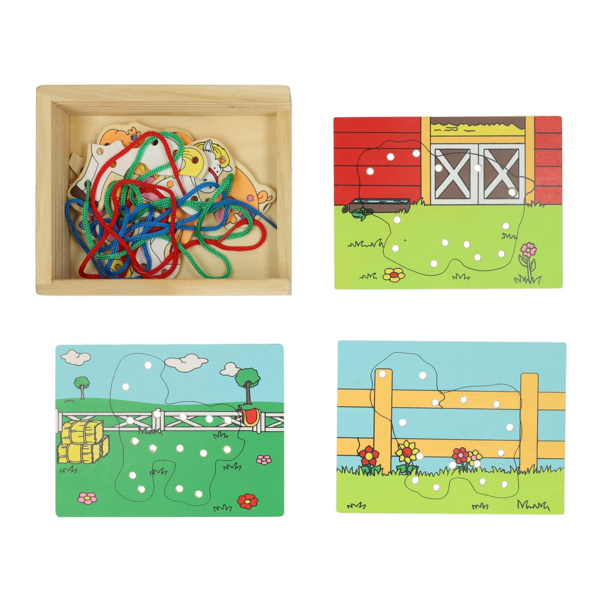 Holz Strooss Puzzle Farm, Set vu 4