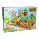 Building set blocks and marble track dino