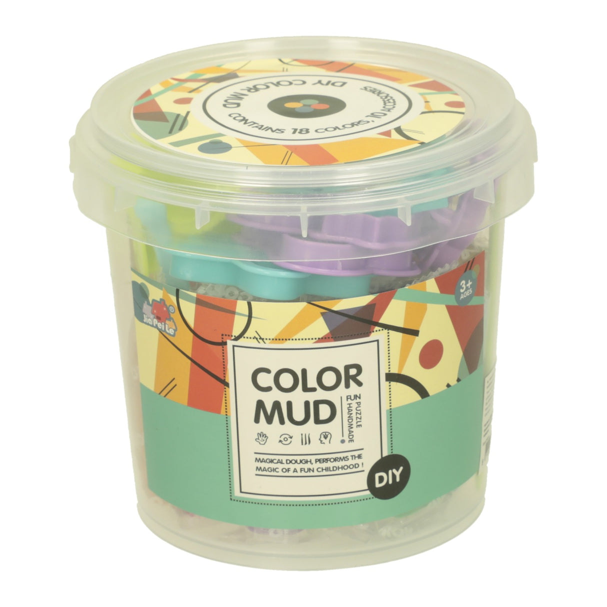 Clay set in barrel - 18 colors of clay - 28 pieces.