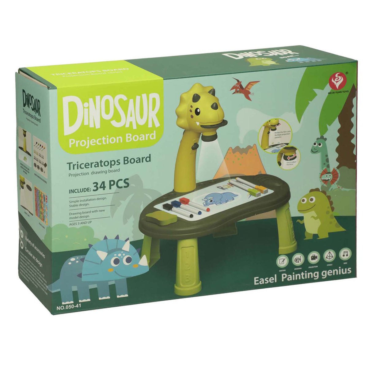 Drawing projection table dino, 34 pcs.