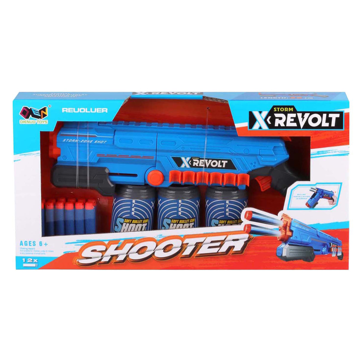 Shooter x revolt - met 12 zachte pijlen en 3 blikken
