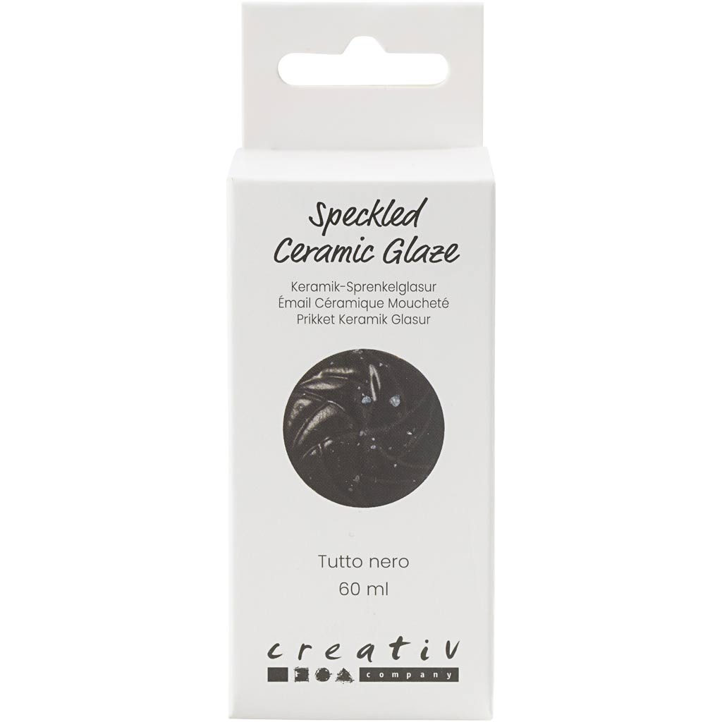 Creativ company gespikkeld keramiekglazuur, 999-1060 °c, dekkend, tutto nero, 60 ml 1 fles