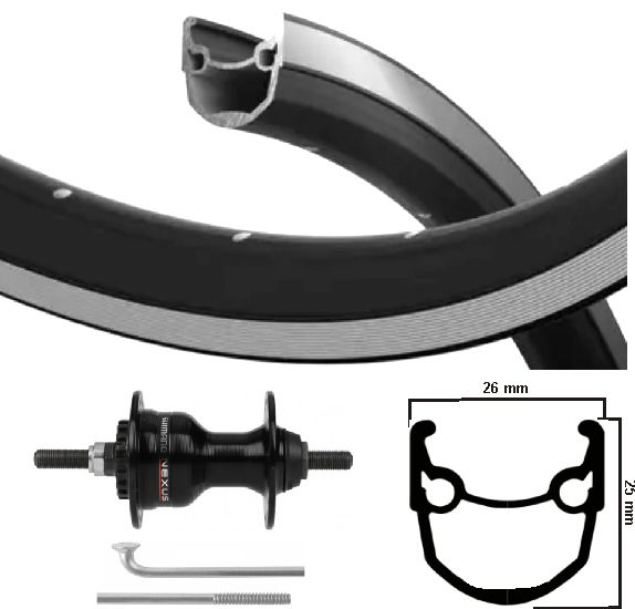 KGS forhjul 28 tommer (622) RIM Sort eger Silver Rollerbrake Fixed Axis
