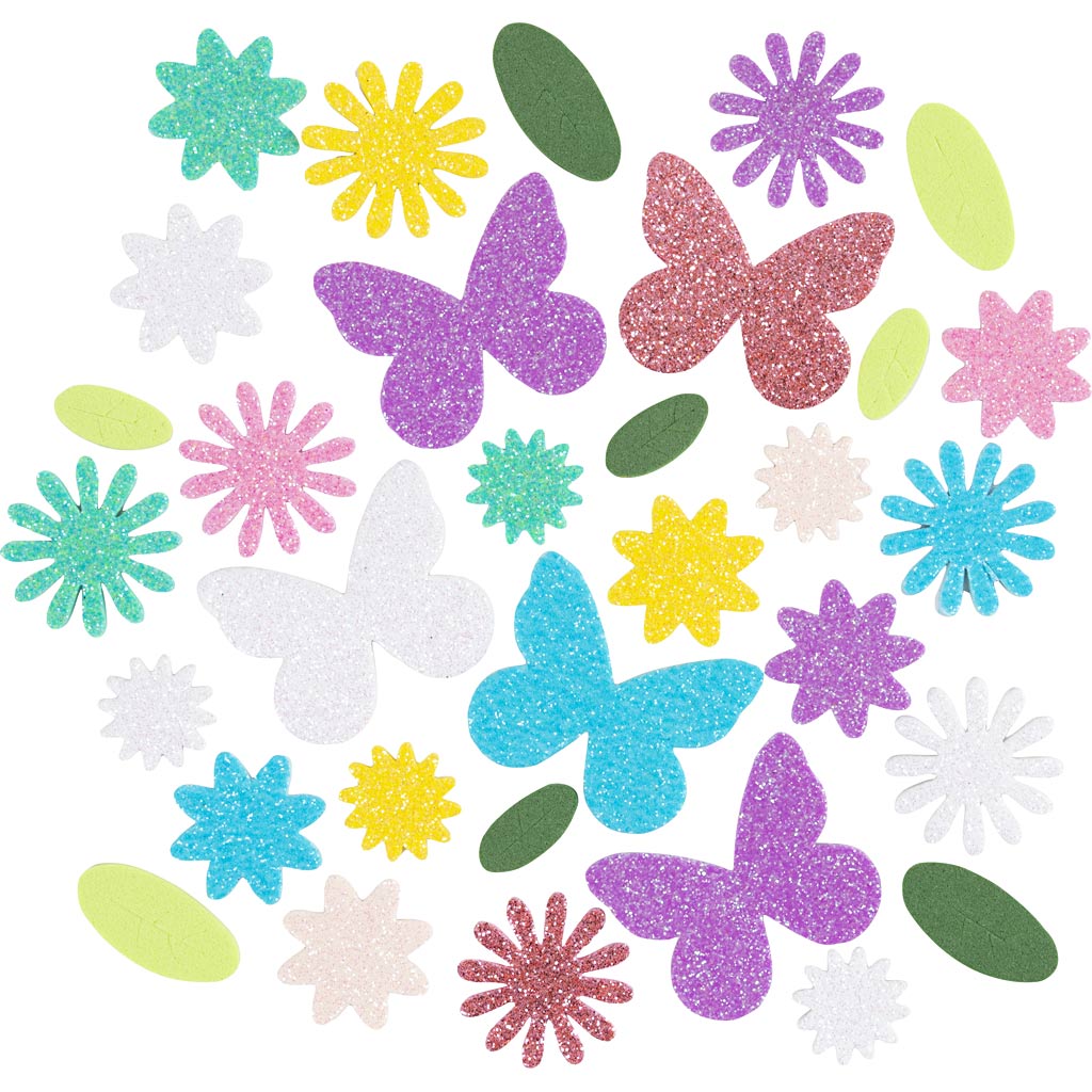 Creativ company foam stickers, vlinder, bloem, blad, zelfklevend, afm 9-43 mm, pastelkleuren, 120 stuk 1 doos
