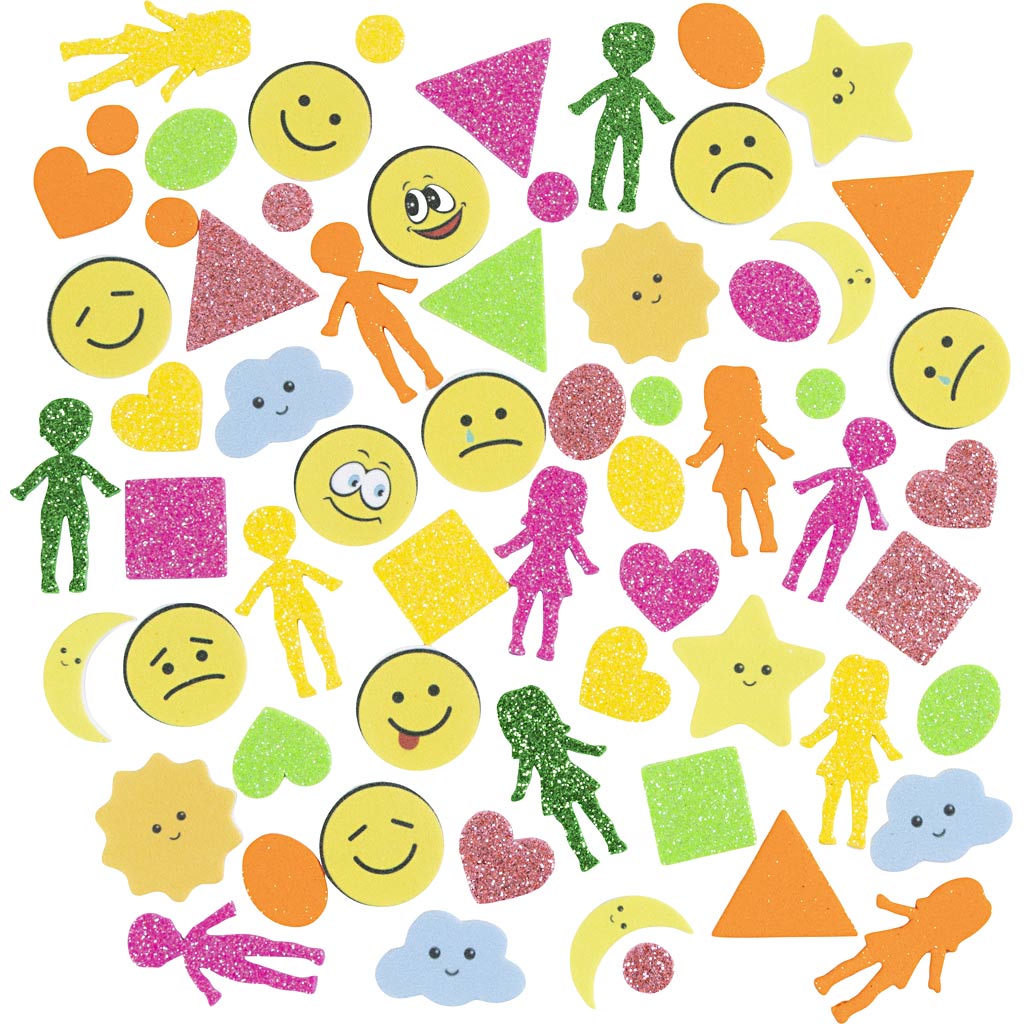 Creative company foam stickers, geometry, people, weather, smileys, self-adhesive, size 10-40 mm, colorful, 175 pieces in a box