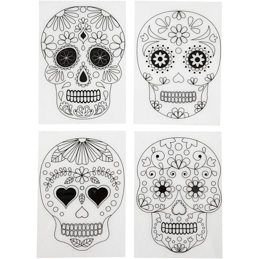 Creativ company shrink foil sheets with motifs, skulls, sheet 10.5x14.5 cm, thickness 0.3 mm, matte transparent, 4 sheets 1 box