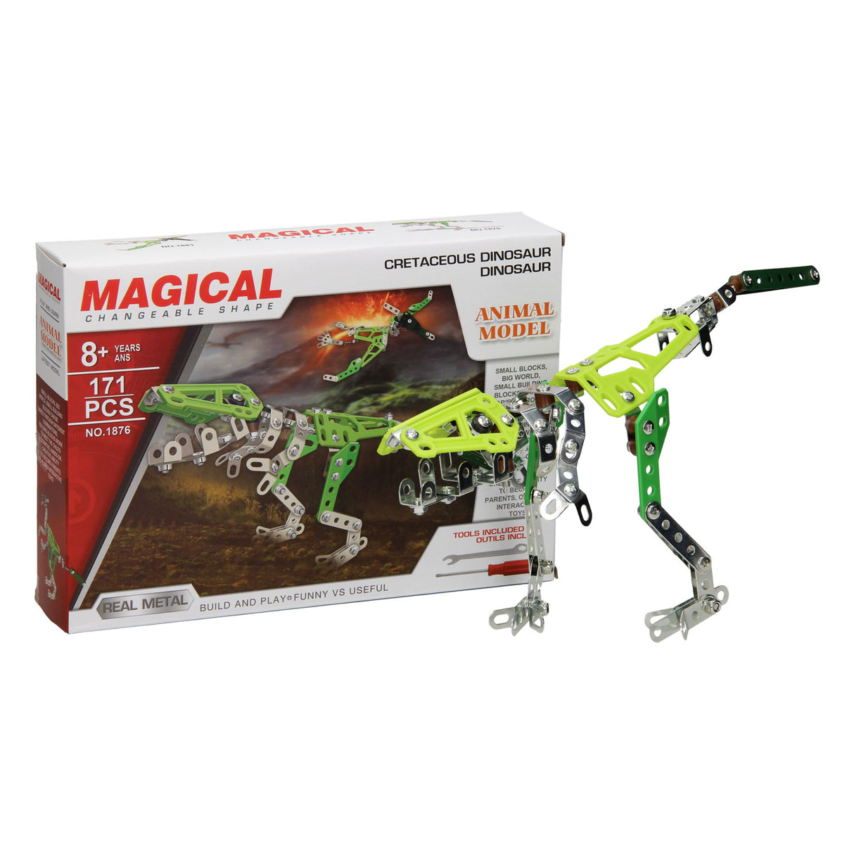 Zestaw konstrukcyjny metalowy dinozaur, 171 elementów.