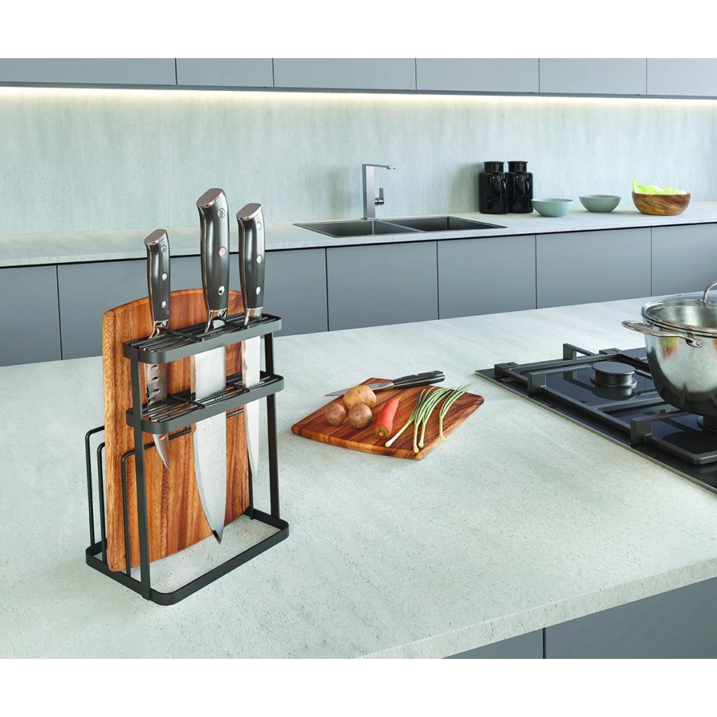 Metaltex Tokyo line rack for knives and cutting boards 16x12x22 cm black