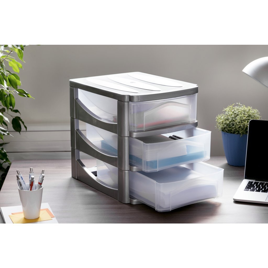 Bama big hobby drawer system with 3 drawers 30x30x40 cm silver white