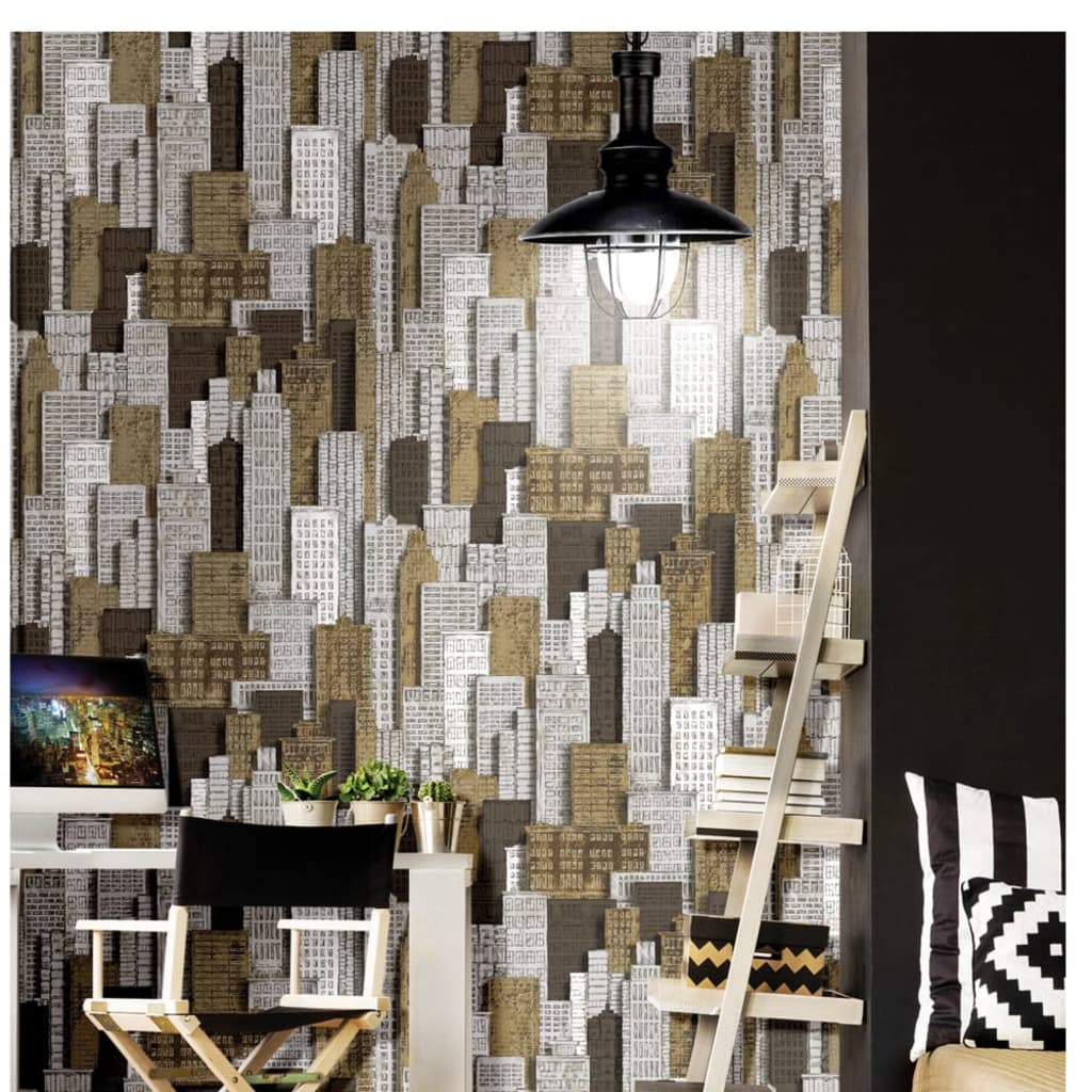 Noordwand Wallpaper Urban Friends Coffee City Apartments White and Gold