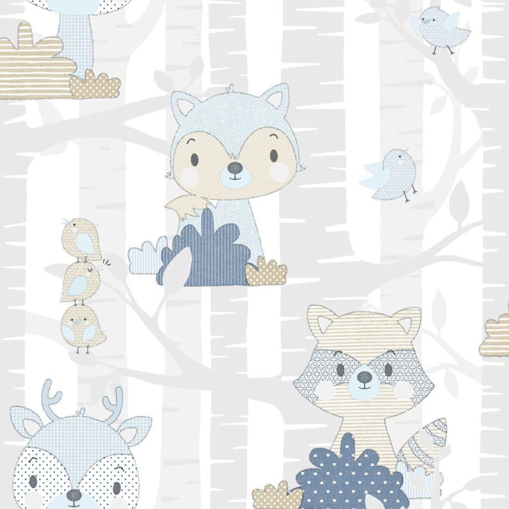 North Wall Notorwand Wallpaper bébé forêt animaux blancs et bleu