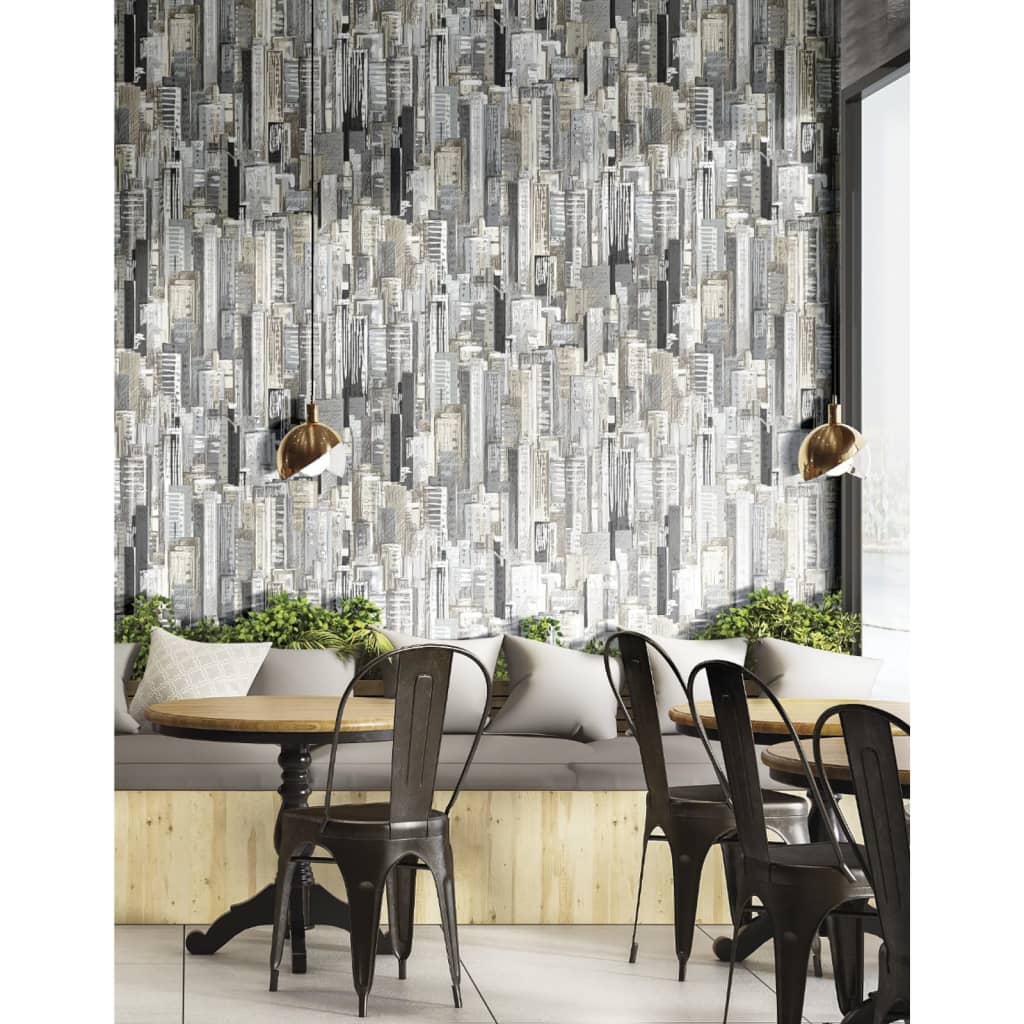 North Wall Noordwand Fond d'écran Amis Villes de café et Skyline Grey et Metallic