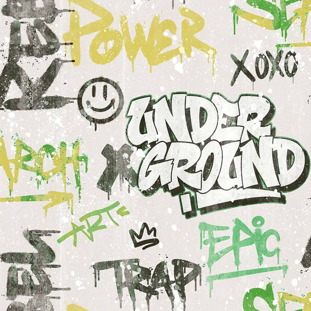 North Wall Noordwand Fond d'écran Amis Coffee Graffity Print Gris et vert