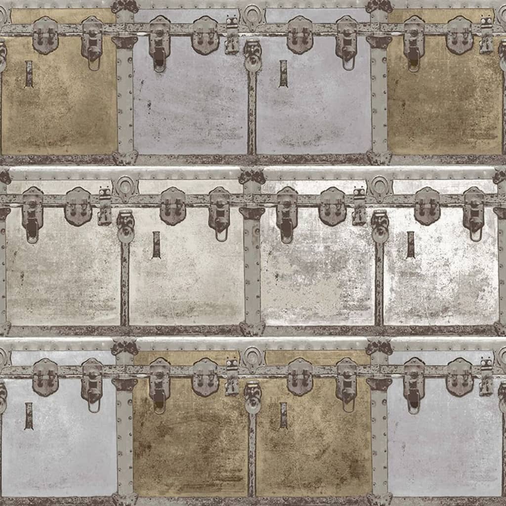 Noordwand Noordwand Wallpaper Friends Coffee Boxes and Locks Metallic and Gray