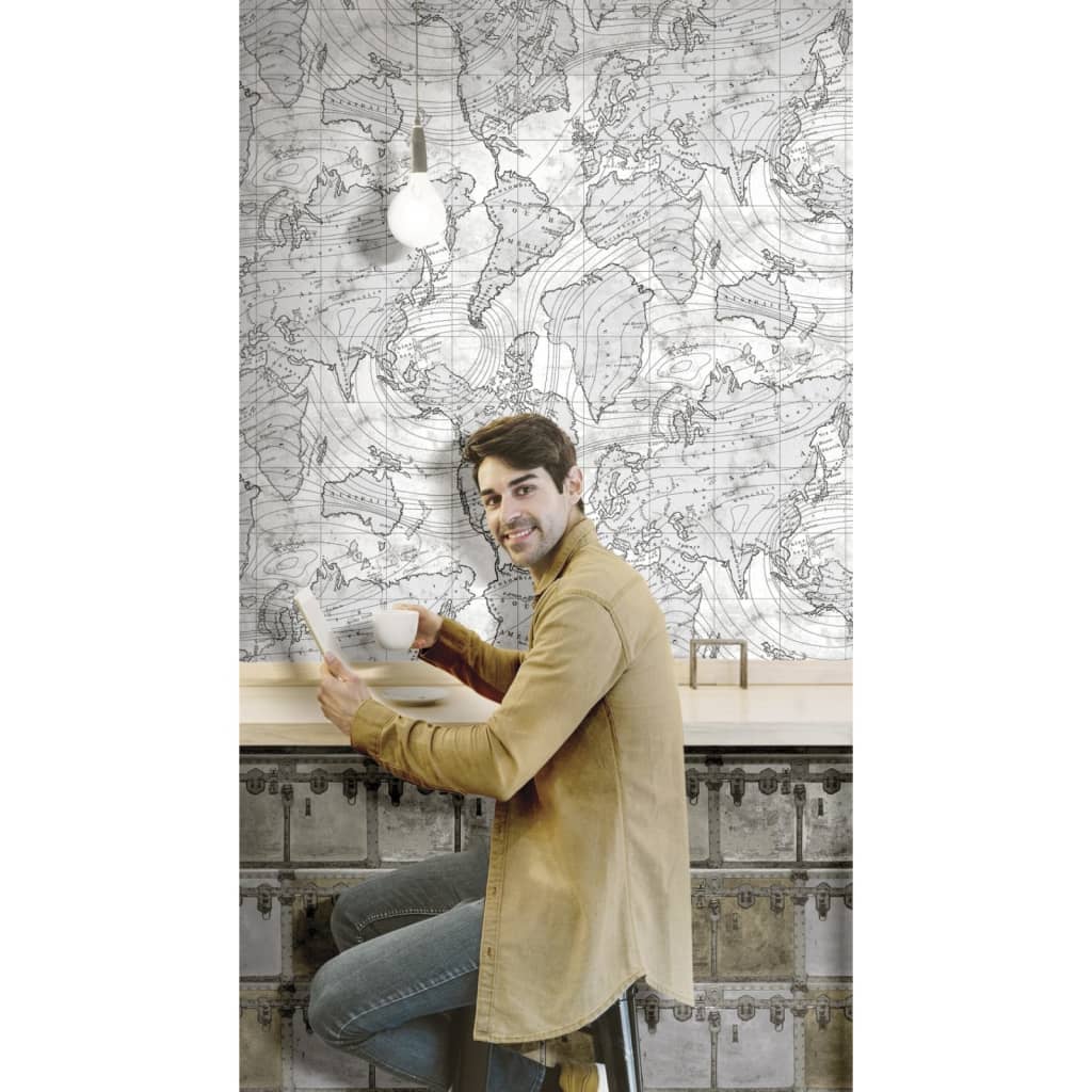 Noordwand Noordwand Wallpaper Friends Coffee Boxes and Locks Metallic and Gray