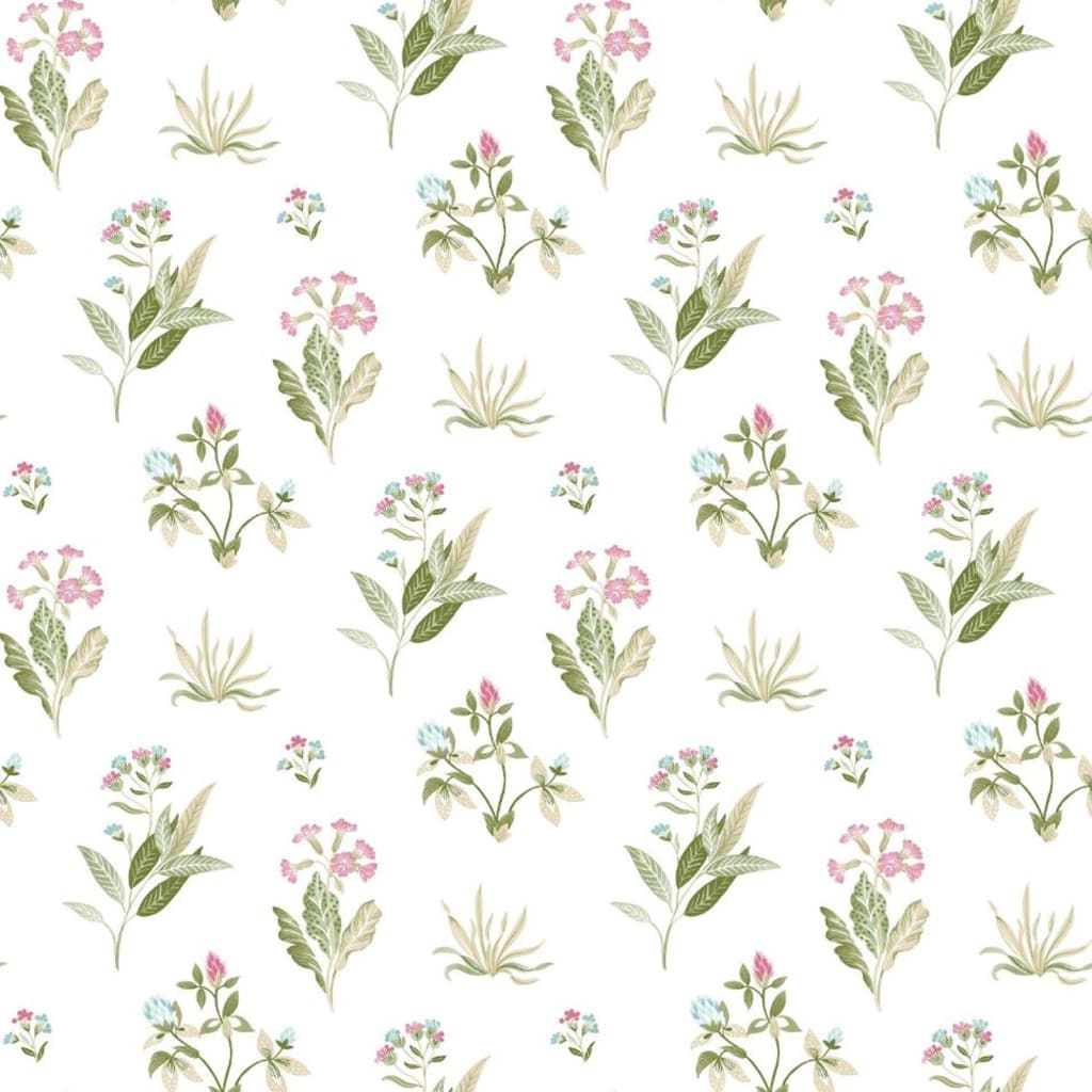 North Wall Wallpaper Blooming Garden 6 Fleurs et plantes blanches et vertes