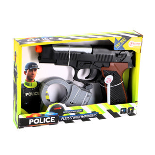La polizia ha set di manette e pistola con luce e suono