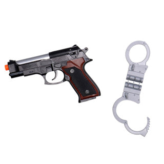 La polizia ha set di manette e pistola con luce e suono