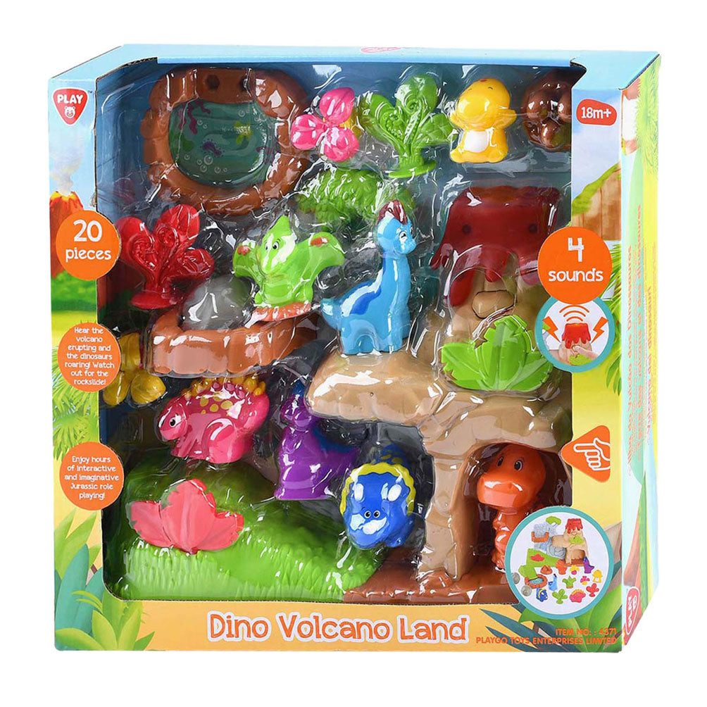Set de juego Playgo dinosaurios con volcán - 20 piezas.