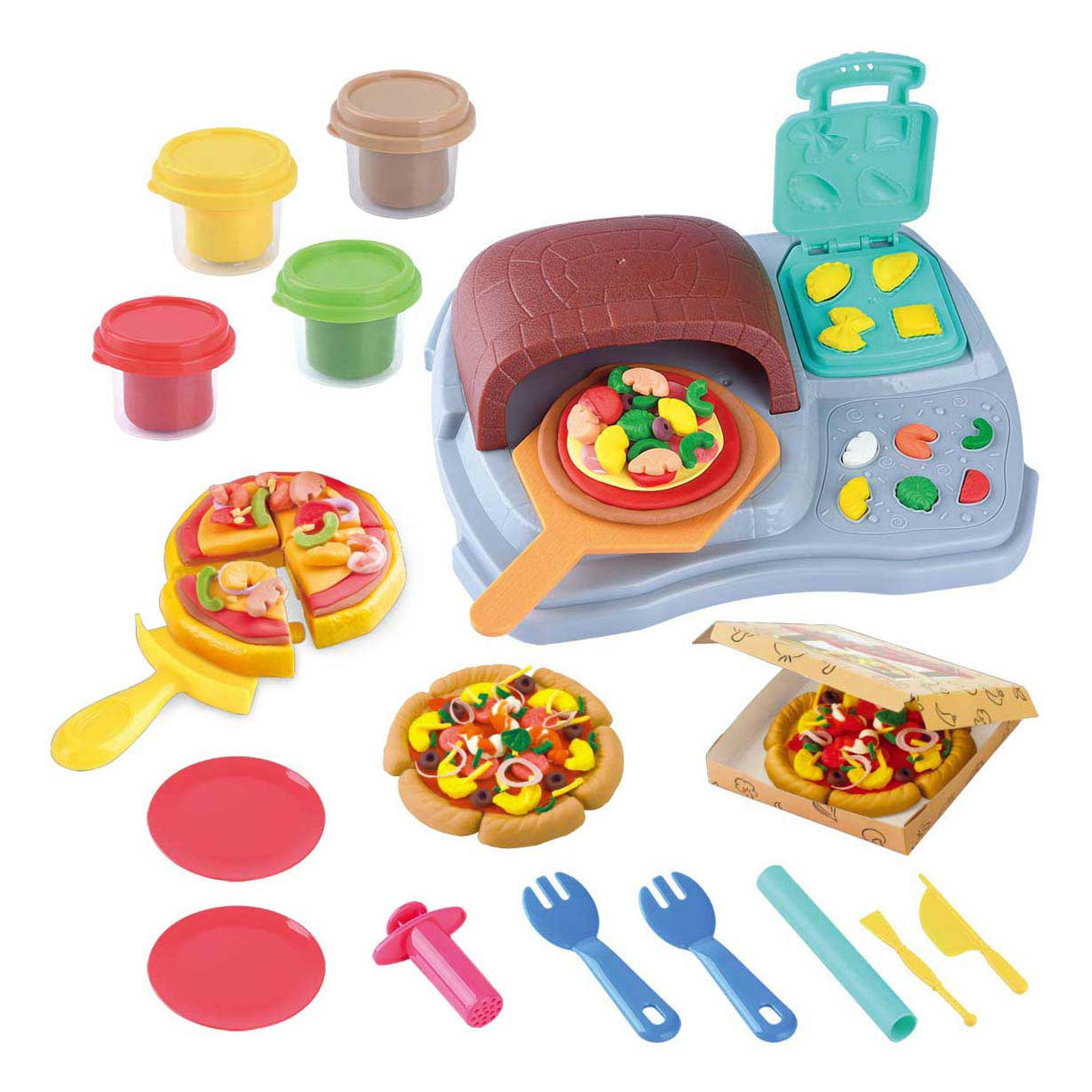 Playgo pizza party glineni set - 4 glineni lončki