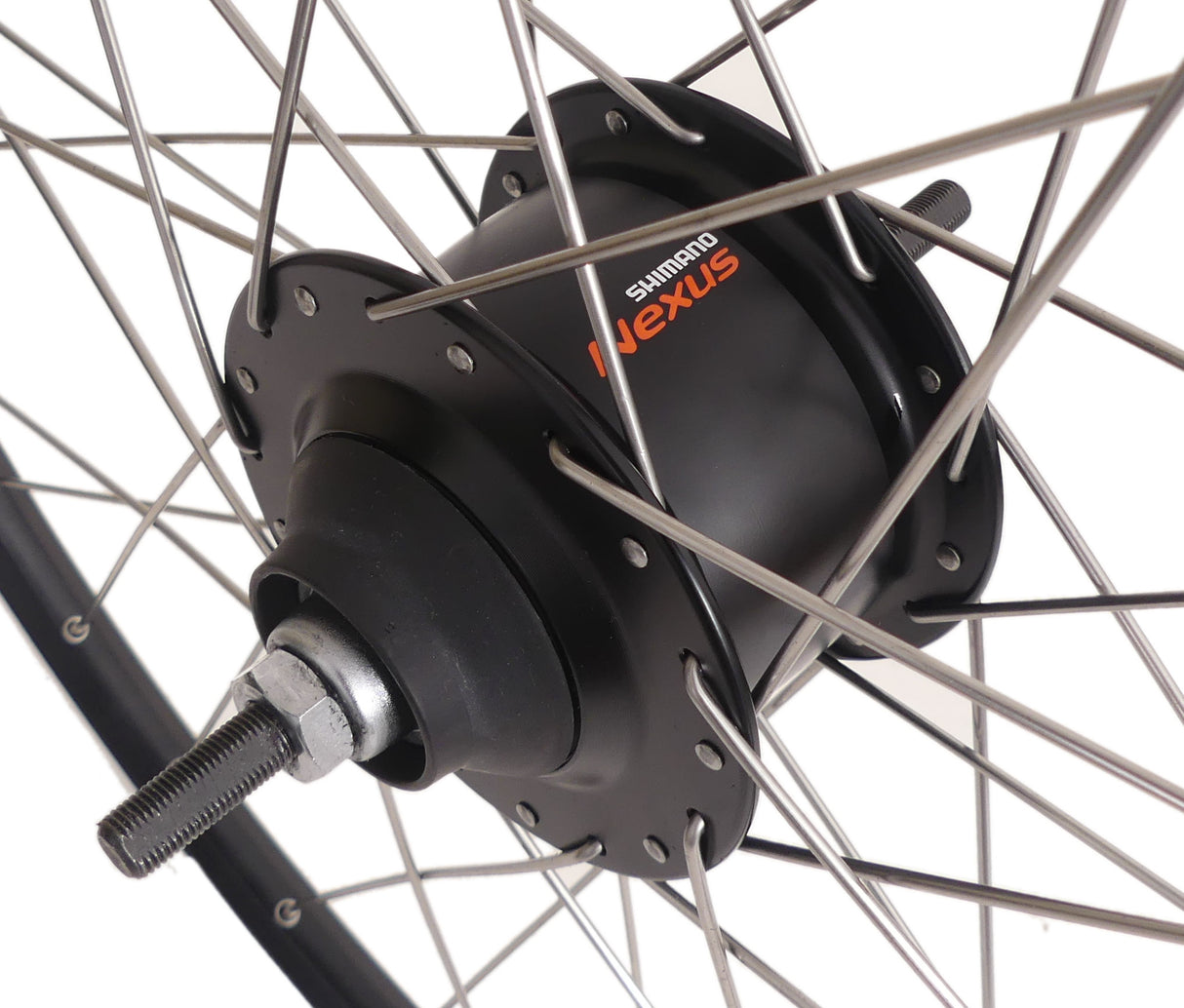 Rear wheel 28 Nexus 8 Rollerbrake hub with black rim and stainless steel spokes