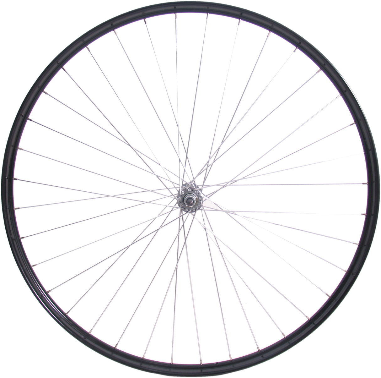 Front wheel 28 x 1 1 2 aluminum rim chromed hub black