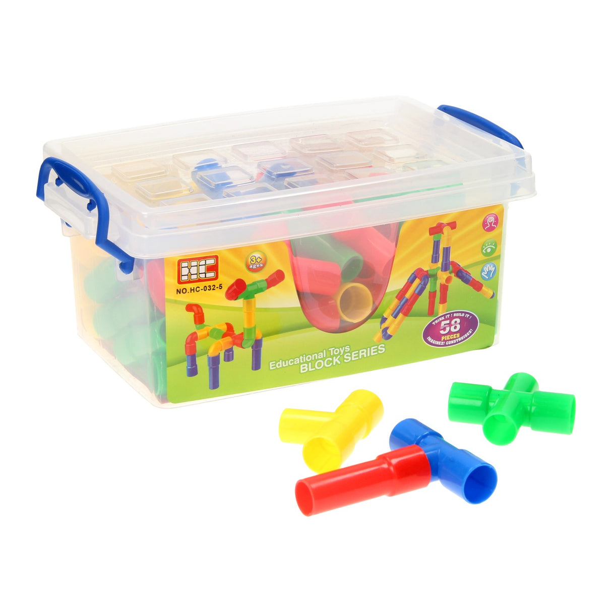 Tubes de construction dans une boîte de rangement, 58 pcs
