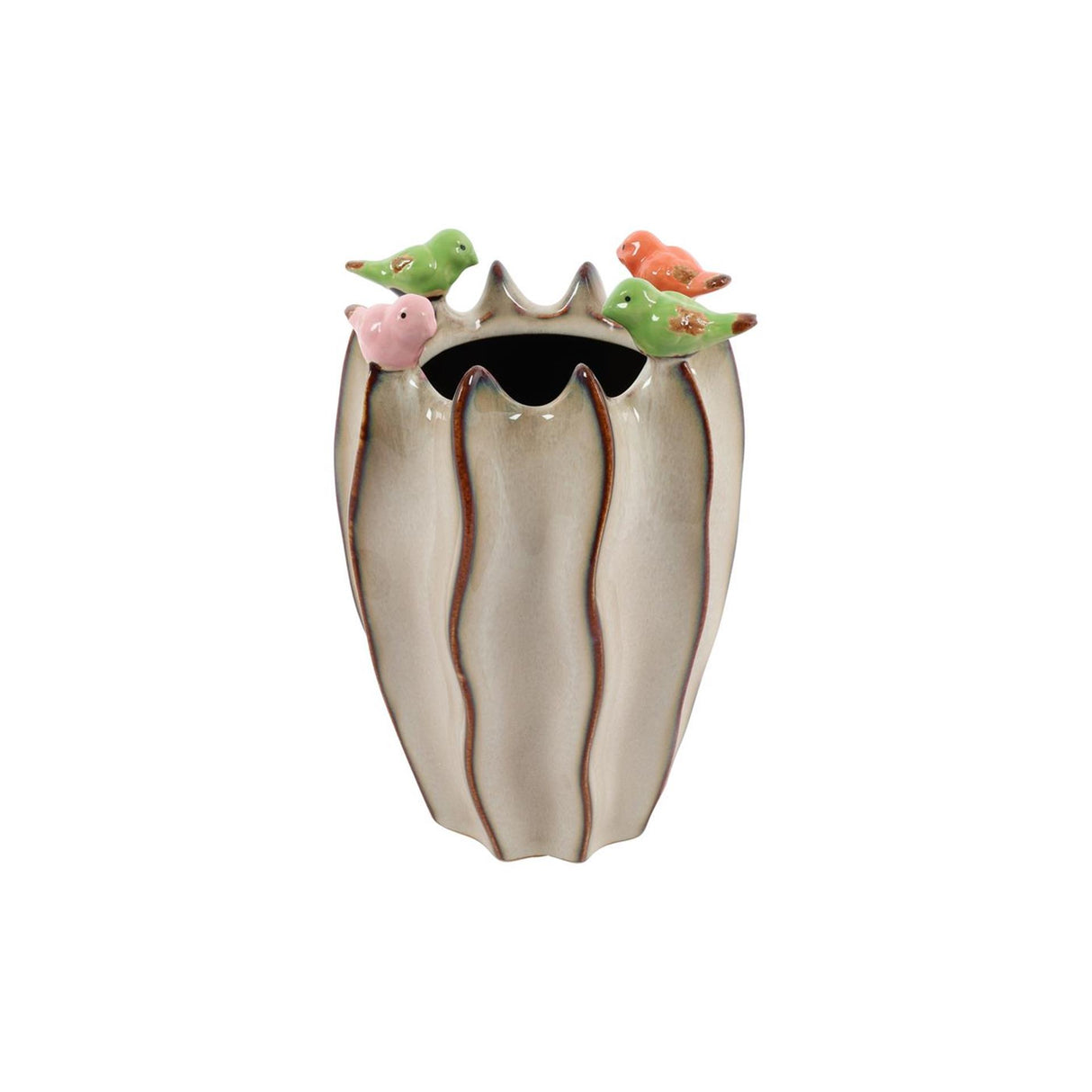 Countryfield vaas vogels s bruin 12x12x18cm